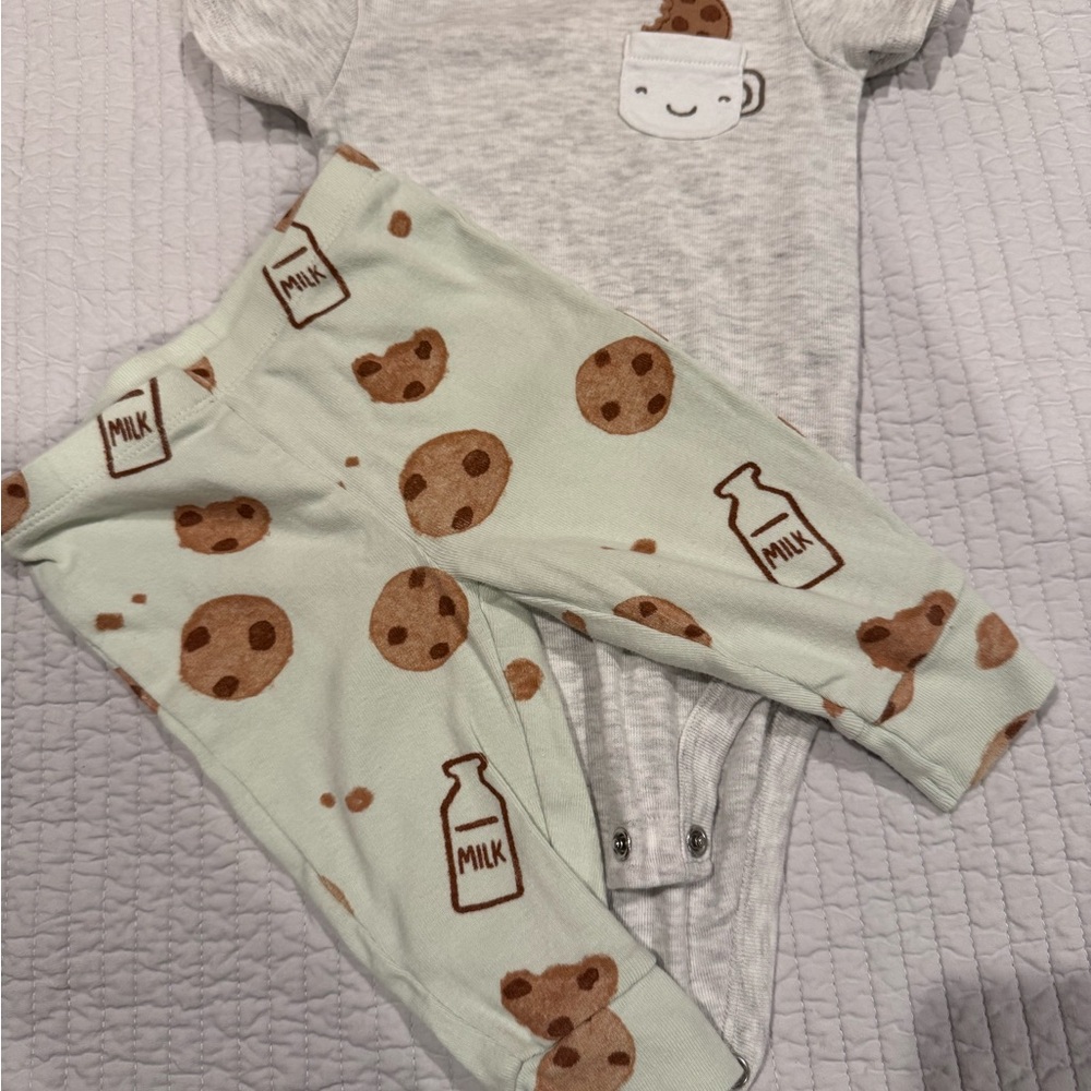 Carters Cute Baby Onesie and Pants Set with Cookie Print